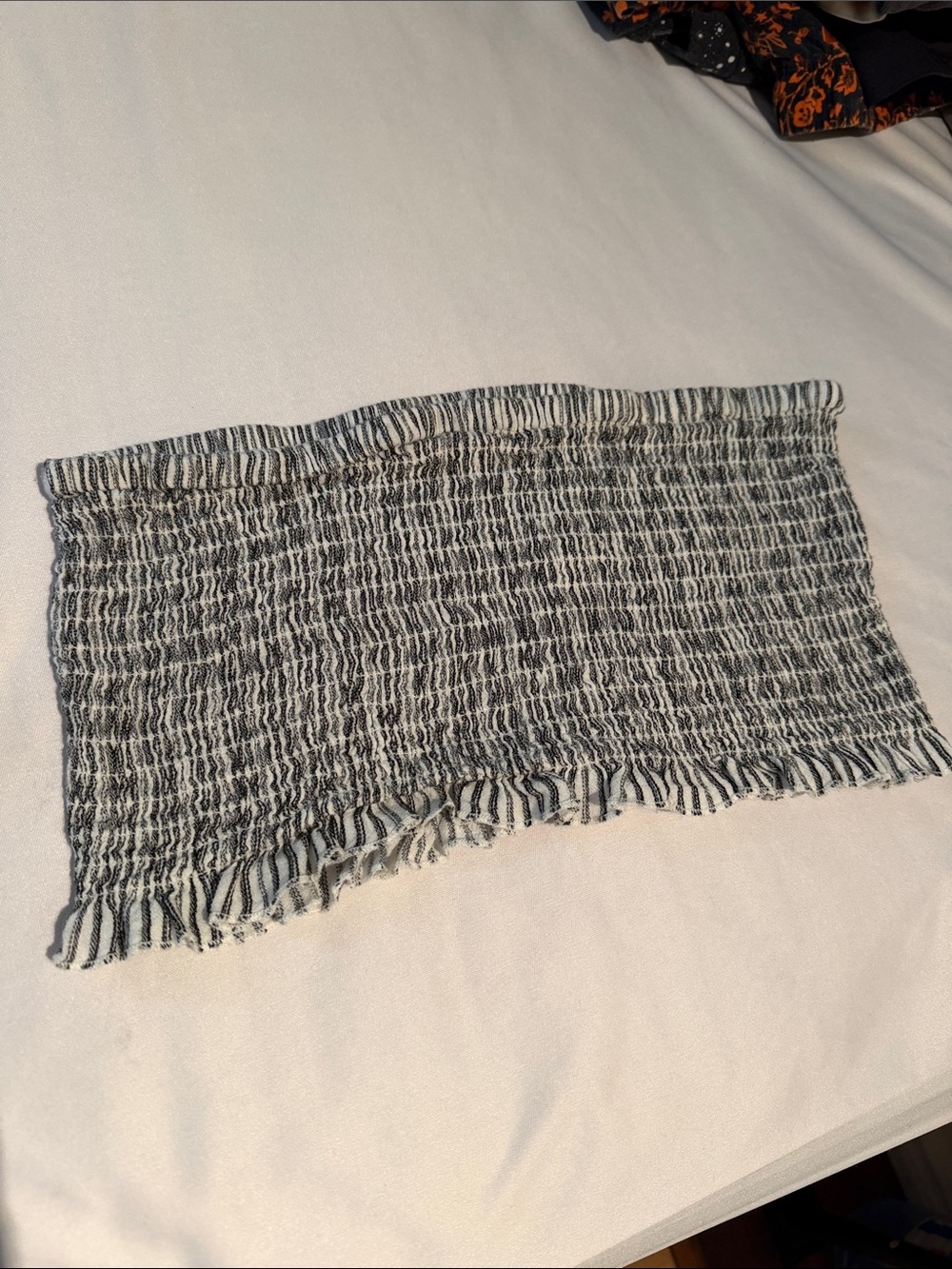 American Eagle Outfitters Black and White Smocked Strapless Crop Top